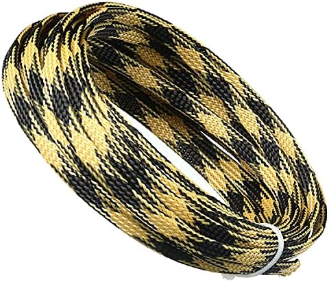 Jutagoss PET Expandable Braided Cable Sleeve, 16.4ft - 1/4 inch Black Yellow Cable Management Sleeve, Wire Loom Tube Cord Protector for USB Cable, Power Cord, Audio Video and More, 1Pc