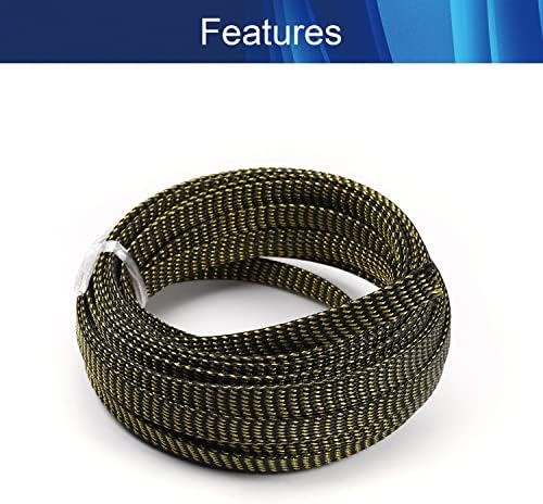 Jutagoss PET Expandable Braided Cable Sleeve, 32.8ft - 1/2 inch Black Gold Cable Management Sleeve, Wire Loom Tube Cord Protector for USB Cable, Power Cord, Audio Video and More, 1Pc