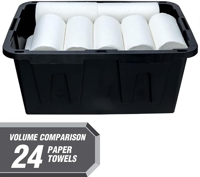 Pack Of 4 Heavy Duty 5 Gallon Plastic Storage Bins With Snap Lids, Black Base Red Lid Stackable Lockable Recycle Organizer Totes Indoor Outdoor Use
