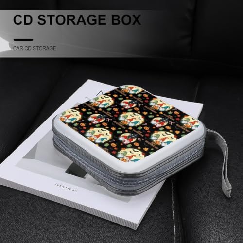 40 Capacity CD DVD Case Wallet Christmas Gnomes CD Holder Storage | Christmas Gnomes Hard Shell Sturdy Disc Storage Organizer Binder, Zipper Closure, Hand Strap
