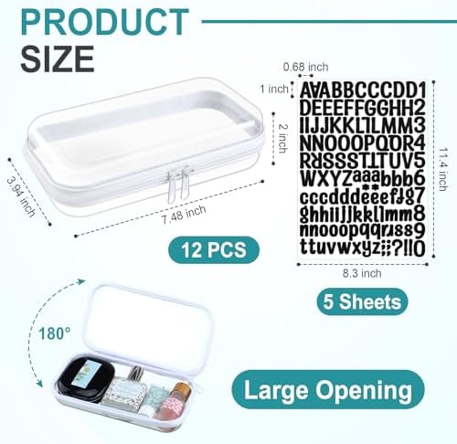 12 Pcs Clear Hard Zipper Case Back to School,7.48 x 3.94 x 2“