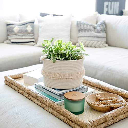 NaturalCozy 3-Piece Boho Decor Storage Basket Set – Cotton Rope Woven Baskets for Organizing! Small Basket for Baby Stuff, Baby Shower, Gift Basket, Nursery Basket, Planter, Toy Basket, Shelves