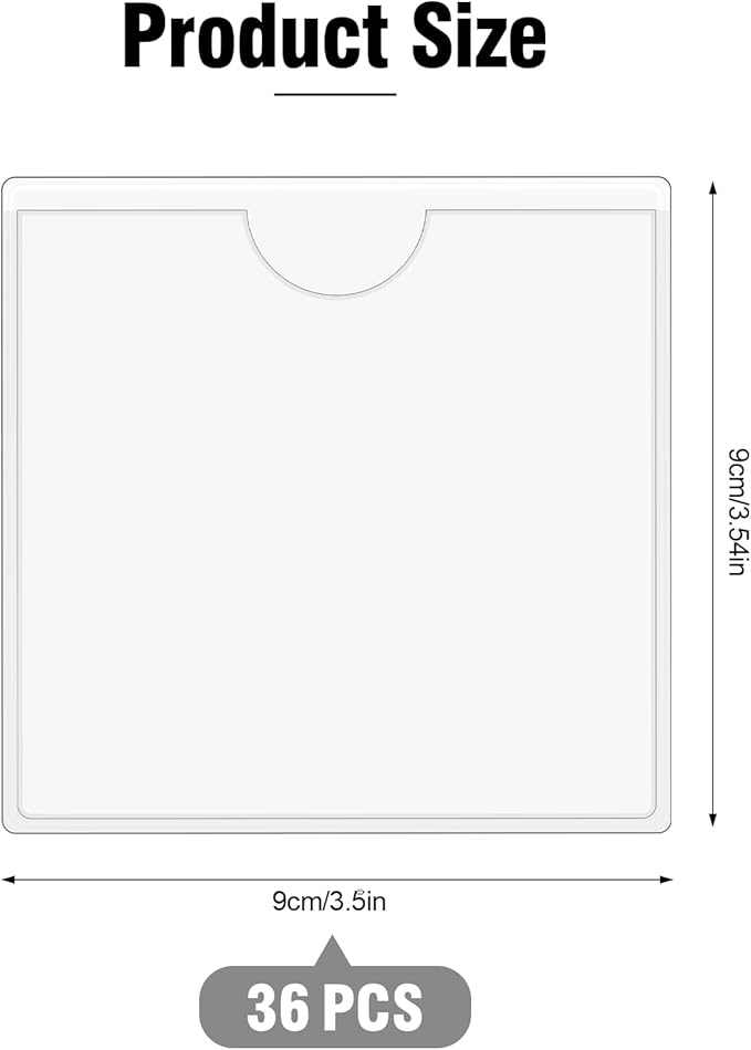 36 Pack Adhesive Index Card Pockets, 3.5" x 3.5", Clear, Top Open | Clear Pvc, Self-Adhesive Backing, Top-Loading Design, For Bins, Shelves, Totes, Office And Library Use