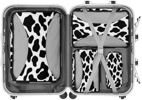 Cow Print 4 Set Packing Cubes Luggage Organizer Bags for Travel Accessories and Essentials, Black Cow Print