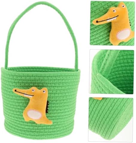 Vaguelly Handwoven Small Cotton Rope Basket for Shower and Wedding Candy Container Lightweight Mini Dinosaur Snack Bucket Nursery and Boy Girl Storage Pet Toy Organizer Portable Woven Crate