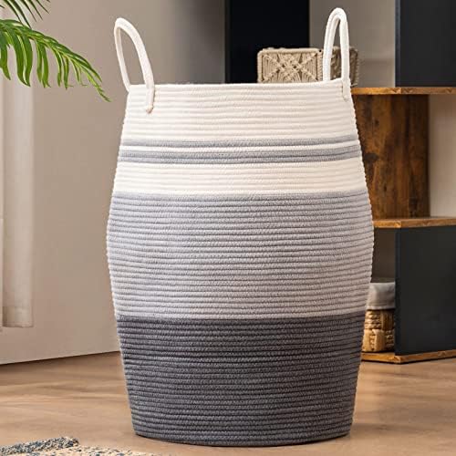 Large Laundry Basket Hamper Woven Blanket Basket Clothes Hamper | 105L Tall Clothes Hamper, Extra Large Rope Wicker Laundry Basket, Storage Basket for Toys in Bedroom, Living Room Organizer