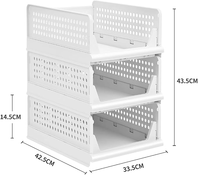 This Stackable Foldable Clothes 3-Tier Drawer Shelf for Closet Bedroom Kitchen & Bathroom - White 18cm & 14cm Height Options - Space-Saving Storage Solution