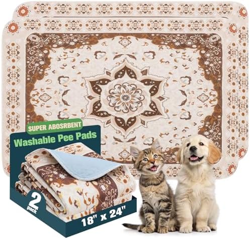 EXPAWLORER Washable Pee Pads for Dogs - 2 Pack Waterproof & Leakproof Reusable Training Dog Pads Pet Puppy Pads,Dog Nonslip Potty Pads for Floor, Crate, Couch Whelping Mats,Khaki 18"x24"