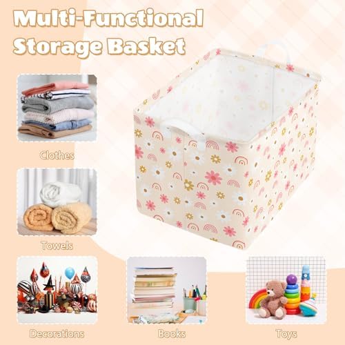 Collapsible Storage Basket Collapsible Fabric Laundry Basket with Handles | Spacious 15.7"×11.8"×11.8" size Folding Design Easy to Store Sturdy Fabric with Reinforced Handle Easy to Clean