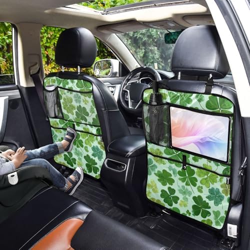 2 Pack Back Seat Car Organizer with Storage Pockets Kick Mats Back Seat Protector Hanging Car Organizer Automotive Seat Back Cover Organizers Green Nature St Patrick Clovers