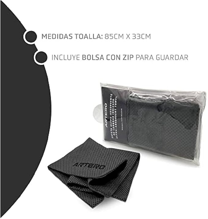 Artero Samba. Ionized Carbon Ultra-Absorbent Towel. Capable of reducing Drying time by 50%.