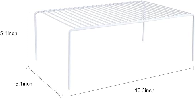 Redrubbit 2 Pack(10.6 x 5.1 Inch) Cabinet Storage Shelf Rack, Rustproof Kitchen Counter and Cabinet Shelf, Small Storage Rack Organizer for Kitchen, Fridge, Cabinet, Bathroom, White