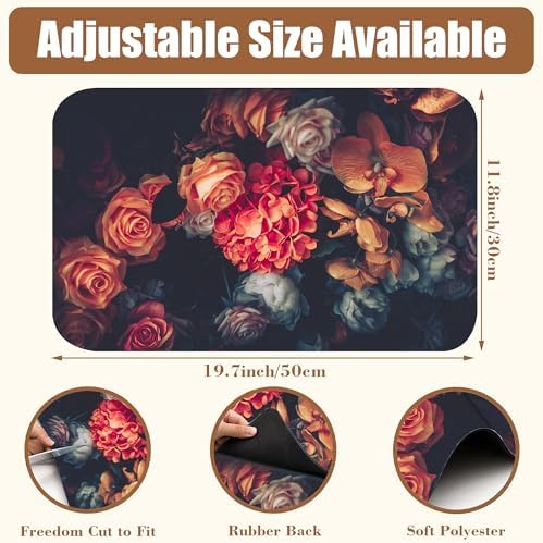 Vintage Rose Flower Coffee Mat Absorbent Dish Drying Mat for Kitchen Counter Hide Stain Rubber Backed Coffee Bar Accessories Fit Under Espresso Machine, 11.8 x 19.7 Inch