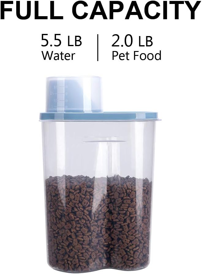 2 Pack 2lb/2.5L Pet Food Storage Container with Measuring Cup, Can Covers and Bowl for Small Dog, Cat, Waterproof-BPA Free