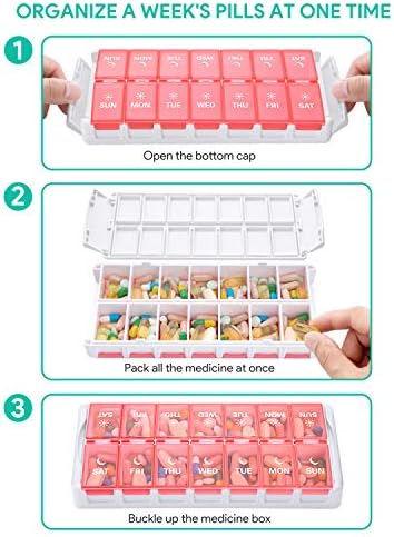 TookMag Weekly Medicine Pill Organizer 2 Times a Day, Easy Fill AM PM Pill Box, Large Capacity Quick-Refill 7 Day Pill Cases for Pills/Vitamin/Fish Oil/Supplements (Patent Registered)
