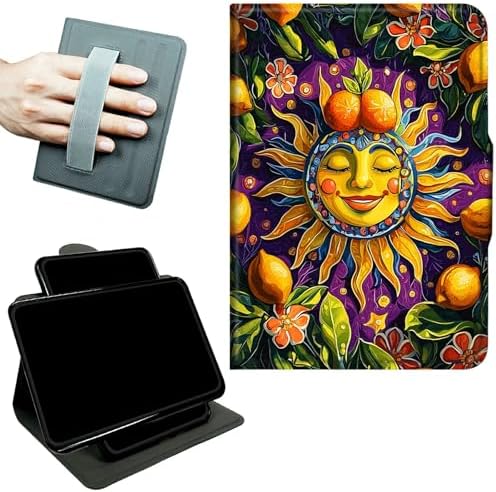 Rotating Handle Case for Samsung Galaxy Tab S8 Plus 2022/S7 FE 2021/S7 Plus 2020 12.4 Inch, 360 Degree Swivel Kickstand with Magnetic Closure Leather Protective Cover, Sun Lemon