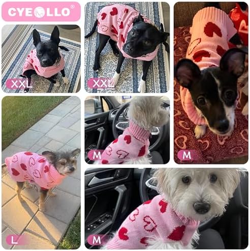 cyeollo Valentines Dog Sweater, Turtleneck Pullover Heart Print Outfit