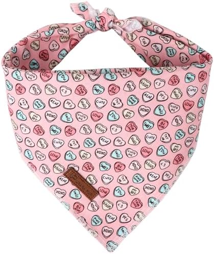 Valentine Dog Bandana, Pink Heart Triangle Bid Scarf for Small Medium Dog, Cotton Pet Kerchief for Girl Boy Dogs or Cats, Red Dog Bandana, Cute Adorable Puppy Bandana