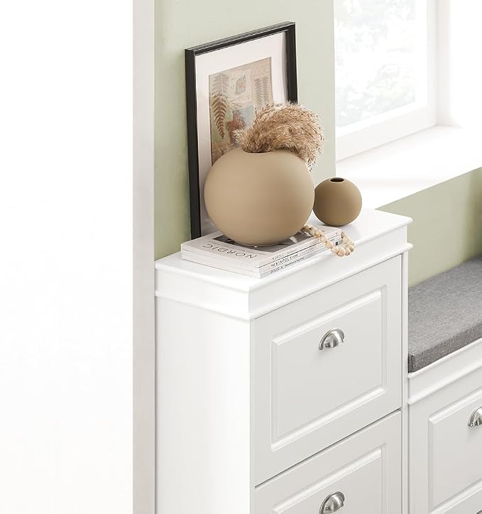 Haotian Small Shoe Cabinet | Two Flip Drawers Freestanding Shoe Rack, Shoe Storage Cupboard Organizer, FSR78-W