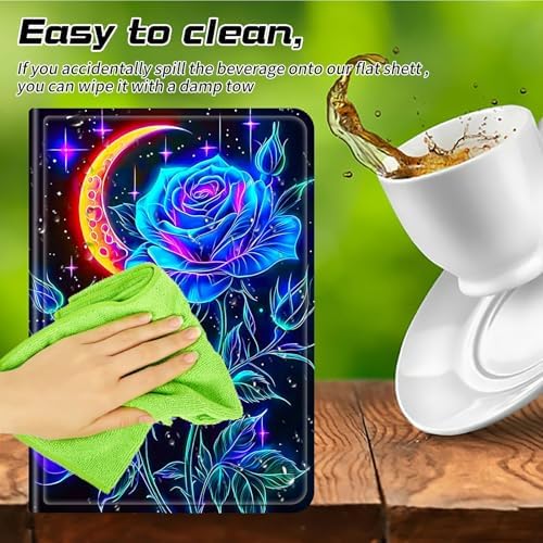 Universal Tablet Case for T-Mobile Revvl Tab 2 10.1" 2025/Revvl Tab 5G 10.36" 2023, 360 Degree Rotating Kickstand Protective Stand PU Leather Shell Cover for 9"-10.5", Blue Rose Moon