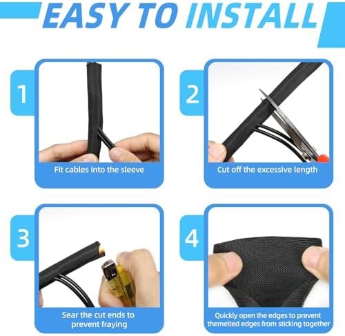 Automotive Wire Loom Tubing, Split Braided Cord Protectors from Pets No Chew, Flexible Cable Sleeve Cable Management for TV/Computer/Electric Wires (Black, 5/16"-25ft)