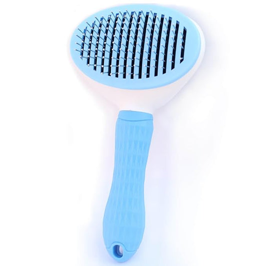 Self Cleaning Slicker Brush with massage particles, suitable for cats, dogs with long and short fur, Blue