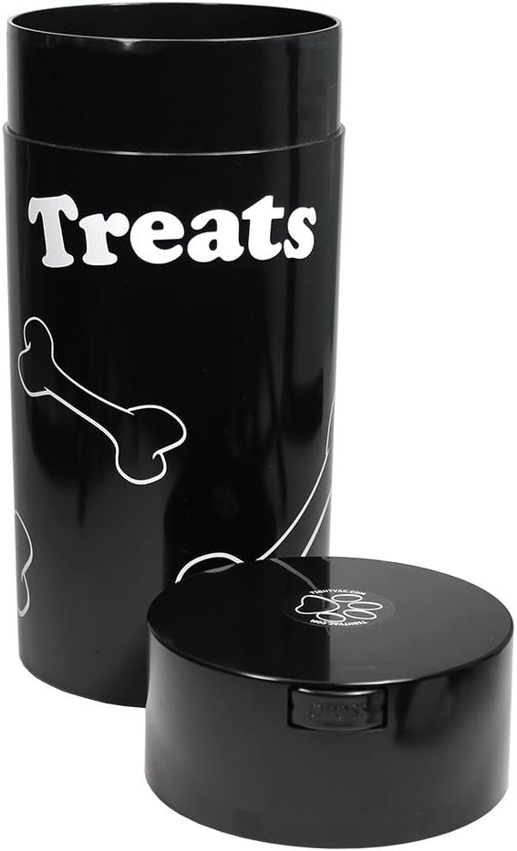 Tightpac Pawvac 5 to 24 Ounces Container, Airtight Pet Food and Treats Storage Jar - Patented Vacuum Seal Container for Pet Food, Treats and other Dry Goods - Black with Treats