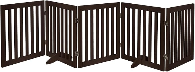 unipaws 24”H Free Standing Pet Gate for Dog Cat, 100”Wide Wooden Dog Gates | Foldable Pet Fence for Doorway, Stairs, Step, Expandable Doggy Barrier, Indoor Use