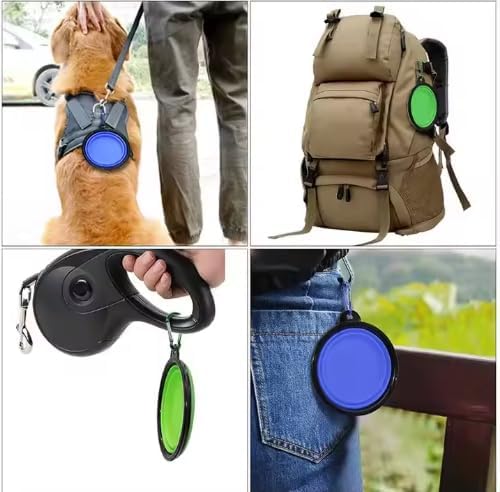 Collapsible Pet Bowl Set, Portable Silicone Travel Food Water Bowls with Carabiner Clip, Multi-Color, Space-Saving Design for Dogs Cats (Purple & Blue)