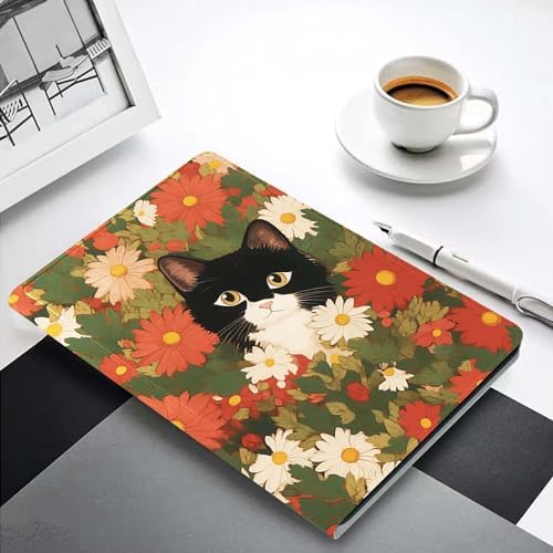 for Samsung Galaxy Tab A9 8.7 Inch 2023 (SM-X110/X115/X117) Tablet Case,Premium Leather Folio Stand Auto Wake/Sleep,Multiple Viewing Stand,Cute Cat in Garden