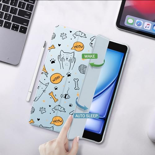 Cute Pets Cats Case for 13" iPad Pro(2024), Clear TPU Smart Stand Back Cover with Pencil Holder, Auto Wake/Sleep Foldable Shockproof Protective Case