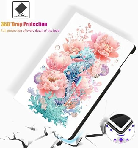 for Microsoft Surface Go 4/3/2/1-10.5" 2021 Tablet Case,Auto Wake/Sleep,Adjustable Stand Protective Cover - Seahorse Flower