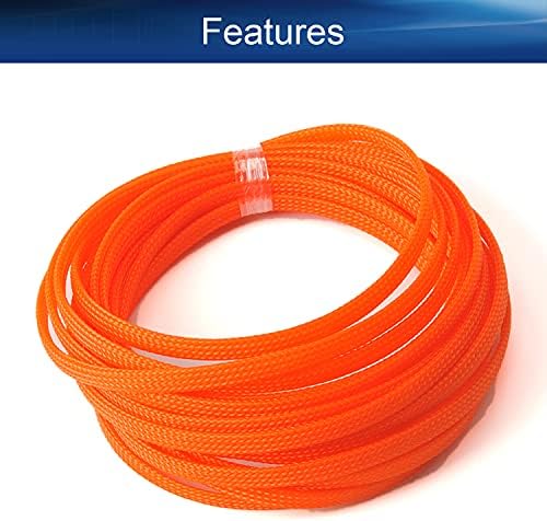 Bettomshin 1Pc 16.4Ft(5m) Cable Management Sleeve, 1/4"(6mm) Width PET Orange Cord Protector, Wire Loom Tube Insulated Split Sleeving for USB Cable Power Cord Organizer Video Cable Hider