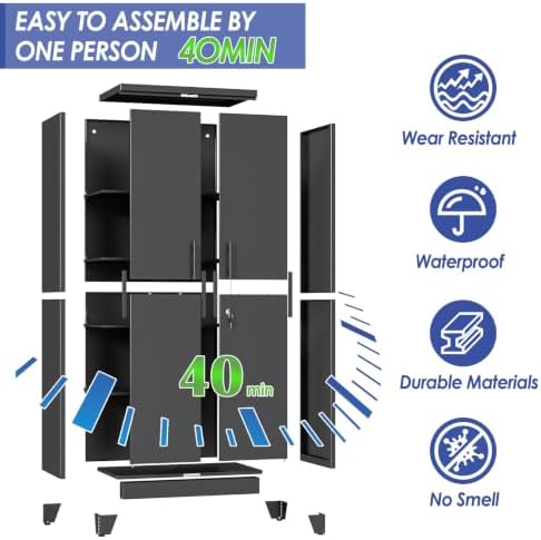 71" Metal Garage Storage Cabinet with Locking Doors and Shelves
