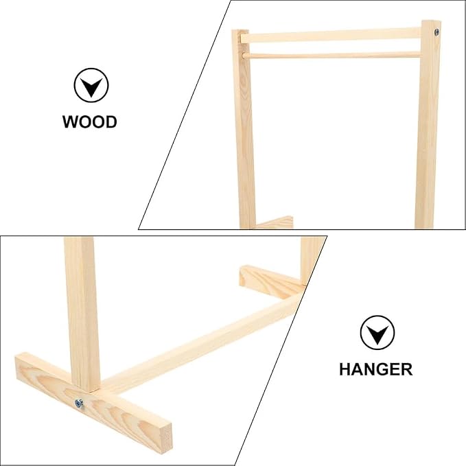 Wooden Pet Clothing Hanger Rack Holder,15.7" W x 15.7" H | Hamster Closet Storage Display, Doll Clothing Storage Display