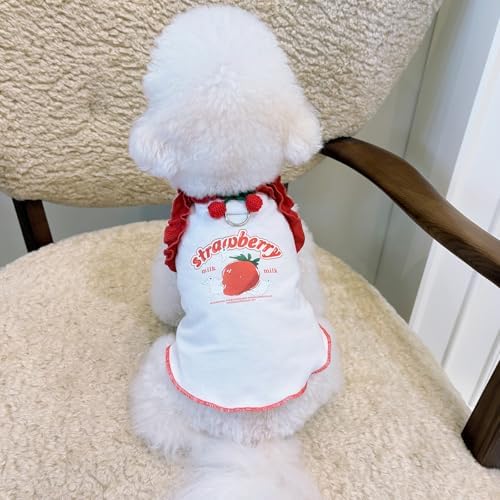 Cute Strawberry Dog Tank Top, Ruffled Edge Pet Clothes for Small Dogs Cats, Adorable Puppy Apparel with Cherry Decoration (Small)