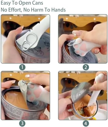4pcs Cat Wet Food Spoon with Can Lids 3 oz | Multi-Function Cute Paw Shape Opener Spatula Cat Spoon Silicone Pet Covers (Universal Size,One fit 3 Standard Size Pet Cans