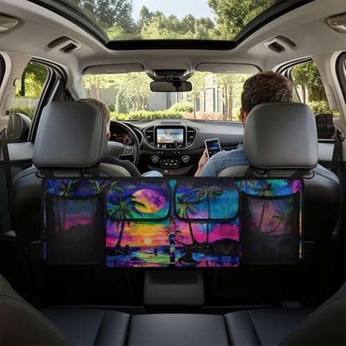 Coconut Tree Car Trunk Organizer Hanging Car Backseat Storage Bag Waterproof Collapsible Cargo Bag with 4 Pouches Trunk Storage and Decorative Accessories