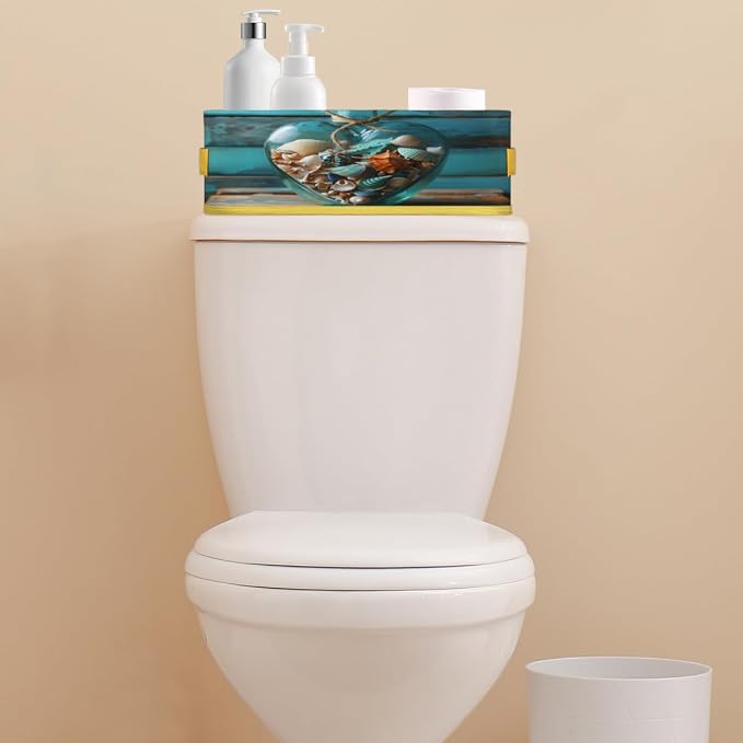 Love Wish Bottle Wooden Board Bathroom Storage Basket, Foldable with Handle Open Countertop Paper Towel Decorative Box, Toilet Tank Top Shelf Baskets for Home Closet Bedroom Living Room Office
