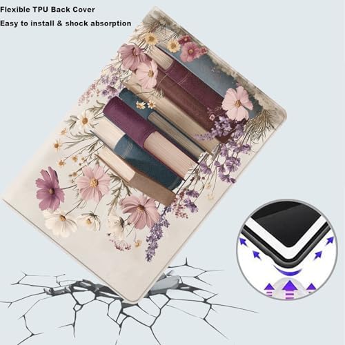 Tablet Case for iPad Air 11 Inch M3/M2 (2025/2024),iPad Air 5th/4th Gen (2022/2020),Shockproof Protective Cover with Stand,Auto Wake/Sleep,Books and Flowers