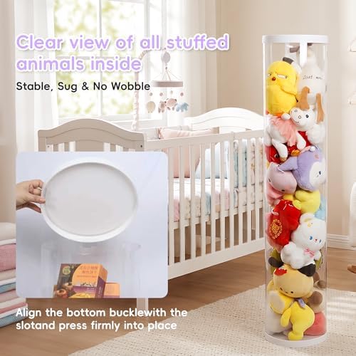 35.4 Inch Zippered Stuffed Animal Storage Tube Large Capacity Space Saver | Large capacity transparent stuffed animal storage tube with zipper Quick assembly stuffed animal tube organizer