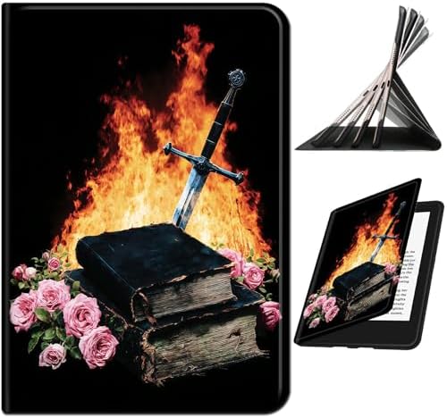 for Samsung Galaxy Tab E 9.6" 2015 SM-T560/T561/T567 Case | Slim Leather Smart Cover with Multi-Angle Anti-Slip Stand [Auto Wake/Sleep] Shell for Women Men - Flame Book Rose