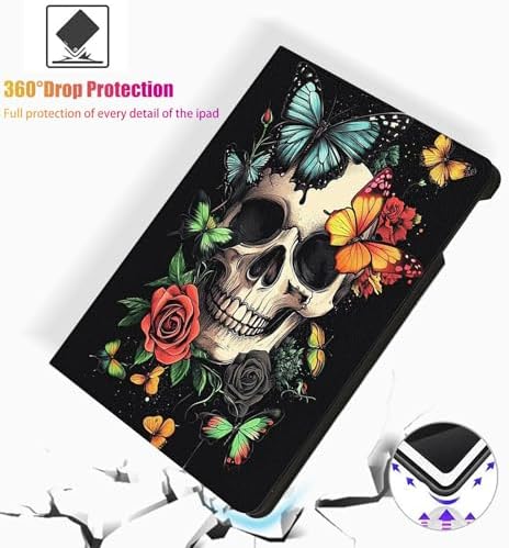 for Microsoft Surface Pro X/Pro X Plus-13 2019/2020/2021/2024 Tablet Case,Auto Wake/Sleep,Adjustable Stand Protective Cover - Skull Butterfly