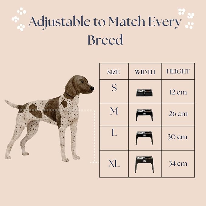 Elevated Dog Bowls, 4 Height Adjustable Stand with 2 Stainless Steel 2 L Bowls, Slow Feeder Insert, Floating Water Dispenser, Small to XL Dogs, Black