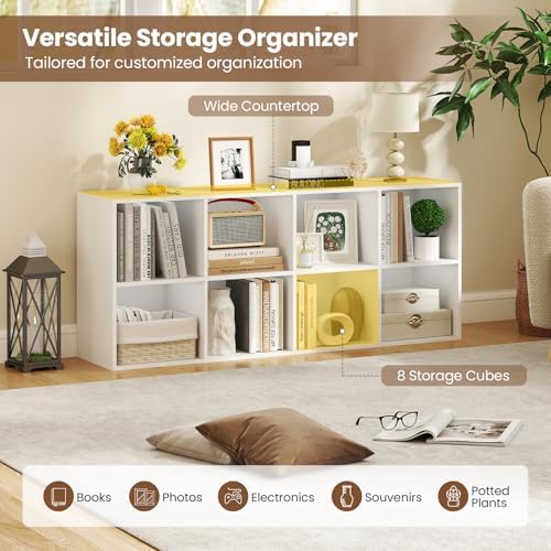 Giantex 8-Cube Bookcase, 3-Tier Cubby Bookshelf, Horizontal Vertical Display Rack with Anti-Tipping Kits, Modern Storage Organizer Shelf Unit for Bedroom, Living Room, Study (White, 8-Cube)