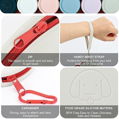 WALLFID Silicone Dog Treat Pouch Small Bag,with Pet Training Clicker,Walking Bag for Dog and Cat, Pocket Size, Easy to Clean, Odorless, Zipper Design,Moisture-Proof,Travel Walking Bag.(Pink)