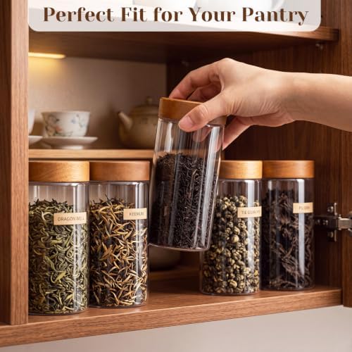 Suclain 12 Pack 15oz Clear Tea Storage Containers with Airtight Lids 15oz Plastic Food Storage Jar with Acacia Wood Lids for Loose Tea Coffee Sugar Candy Herbs and Spices