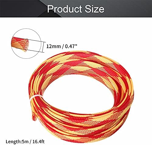 Othmro 5m/16.4ft PET Expandable Braid Cable Sleeving Flexible Wire Mesh Sleeve Red Yellow,for TV Audio PC Cords Protect from Pets Chewing