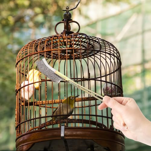 Ipetboom Bird Cage Cleaning Brush Long Handle Pet Cage Cleaning Accessory with Straight and Elbow Heads Hanging Storage Hole for Corners and Narrow Spaces