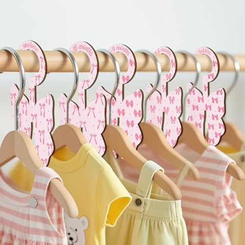 Baby Clothes Dividers for Closet - Set of 8 Wooden Baby Size Closet Dividers Newborn to 24 Months, Newborn Organizer for Girls, Delicate Butterfly Bow Baby Nursery Decor Kit Newborns Gift Baby Shower